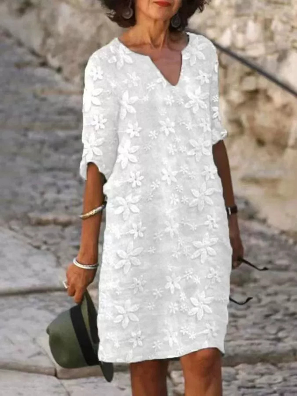 ZARA Small Collar Embroidered Mesh Half Sleeve Lined Dress